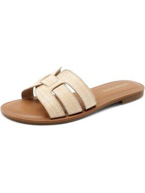 Women's Dressy Slide Sandals Slip-on Nude-raffia Slides Open Toe Summer Sandals